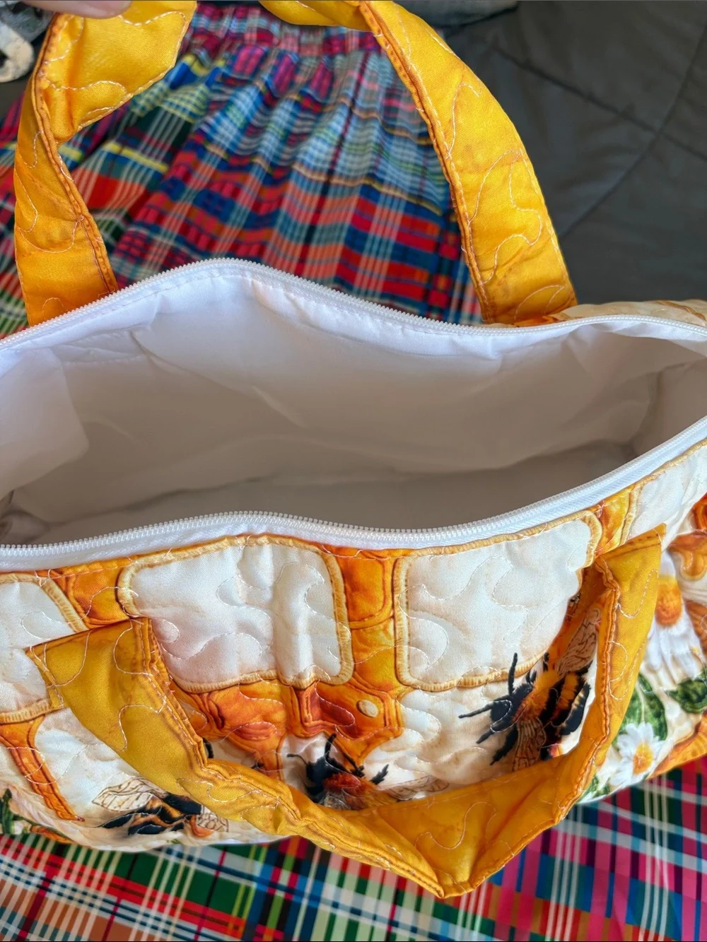 Yellow Floral Hippie Bus Duffle Bag - Quilted Travel Tote Bees Daisy Travel New